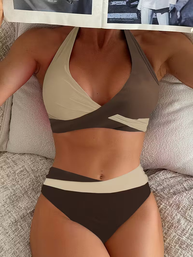 Bikini Donna Halterneck con Top Crossover e Vita Alta