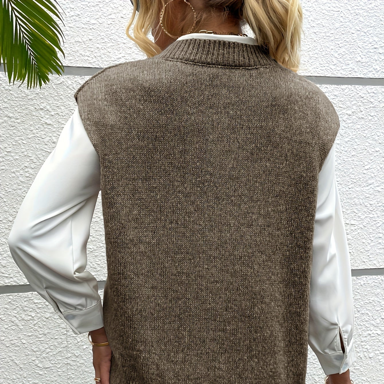 Donna - Gilet a coste con scollo a V - Vestibilità rilassata