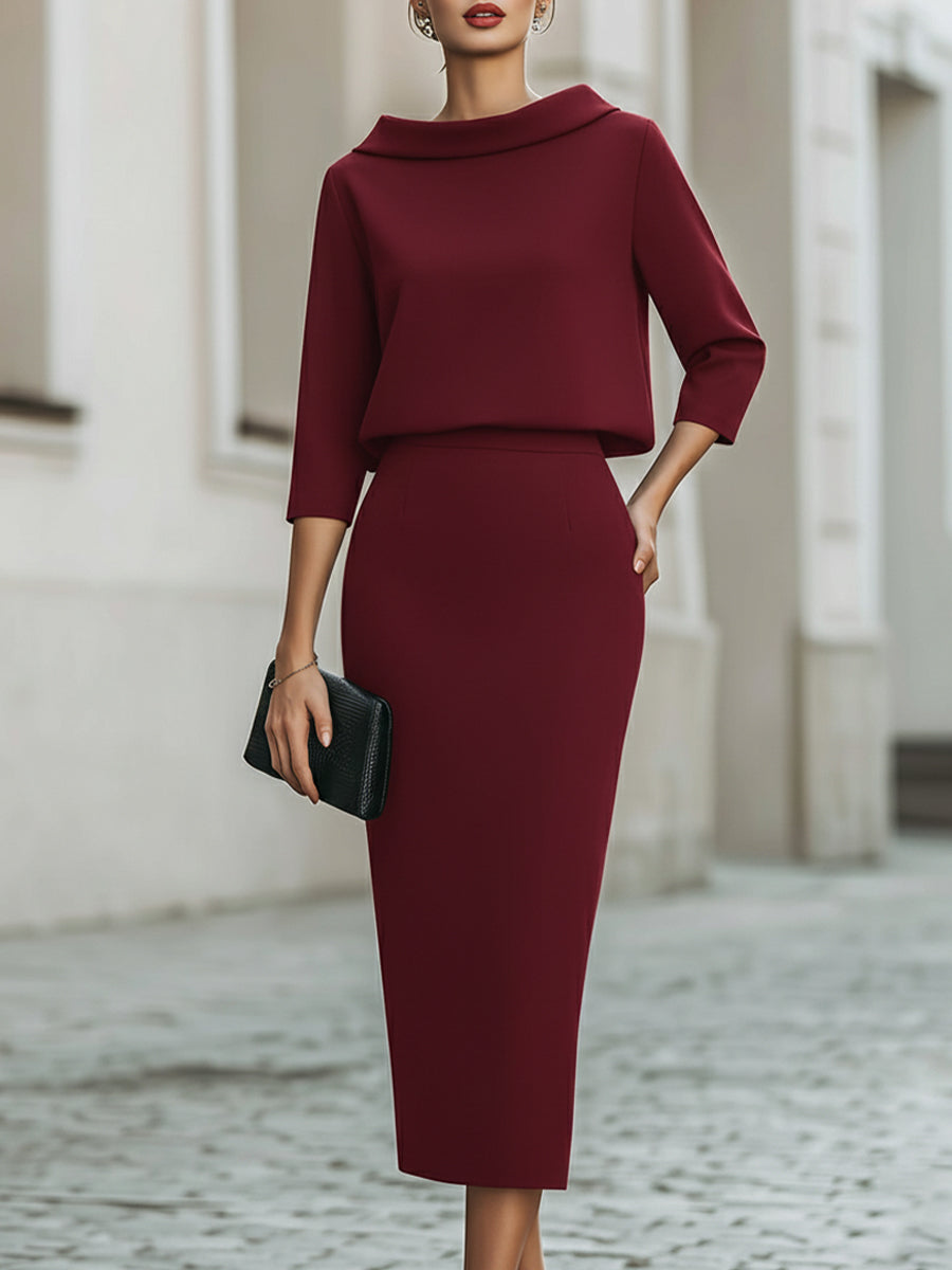 Set Donna – Con Collo a Barchetta, Lunghezza Midi, Adatto per Primavera e Estate, Casual per Uso Quotidiano