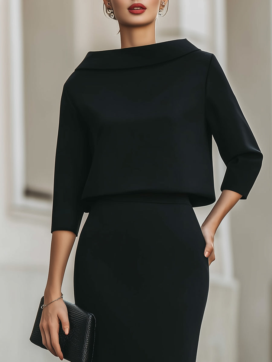 Set Donna – Con Collo a Barchetta, Lunghezza Midi, Adatto per Primavera e Estate, Casual per Uso Quotidiano