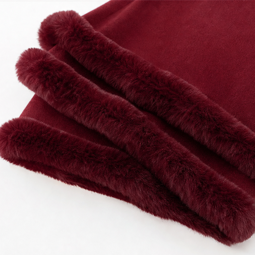 Mantella Donna in Maglia con Cappuccio e Bordo in Ecopelliccia