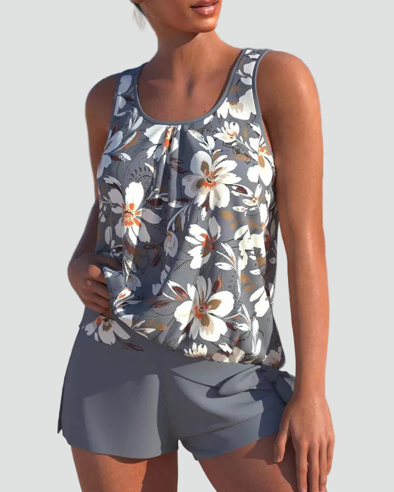 Costume Tankini Donna a Fiori - Set Due Pezzi Modellante