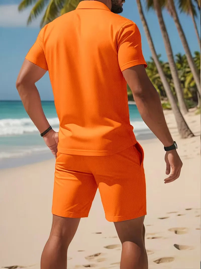 Completo Uomo Elegante Estivo Polo e Shorts Set 2 Pezzi Leggero