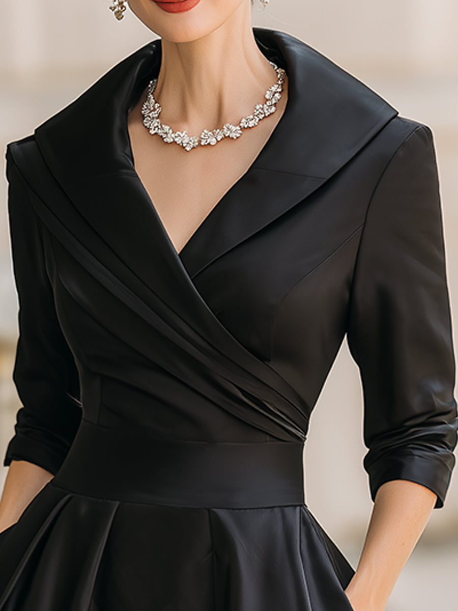 Abito Midi A-Linea da Donna – Con Collo Drappeggiato, Adatto per Primavera e Estate