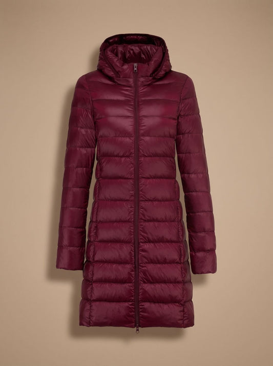 Piumino Lungo Donna con Cappuccio e Zip - Giacca Invernale Ultraleggera