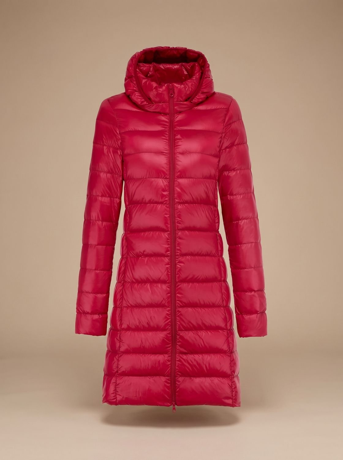 Piumino Lungo Donna con Cappuccio e Zip - Giacca Invernale Ultraleggera