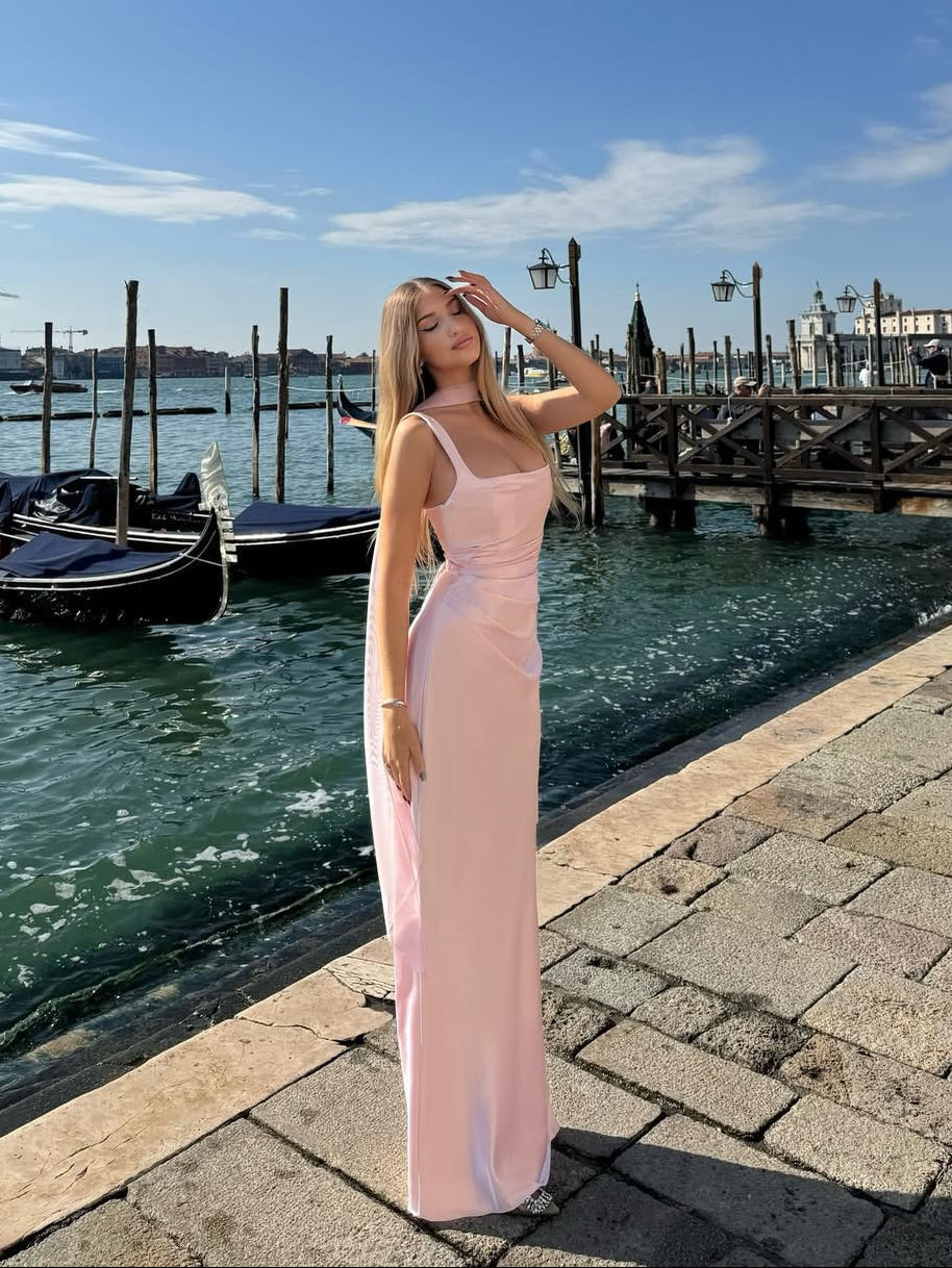 Vestito Donna Cerimonia Lungo Senza Maniche con Schiena Scoperta