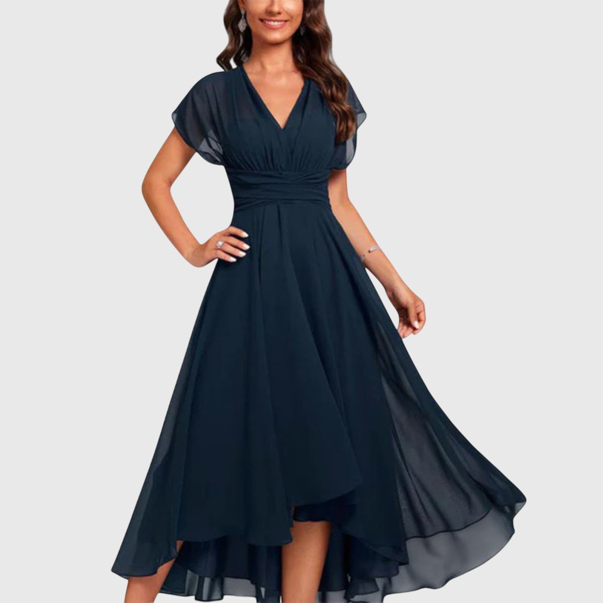 Abito Midi Donna a Portafoglio Scollo a V Blu