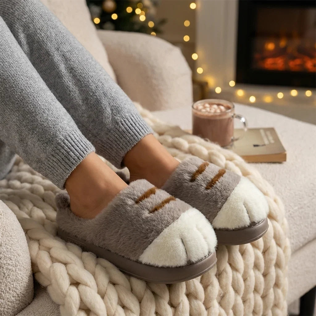 Pantofole Donna Invernali a Zampa di Gatto in Peluche