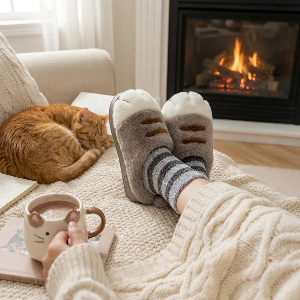 Pantofole Donna Invernali a Zampa di Gatto in Peluche