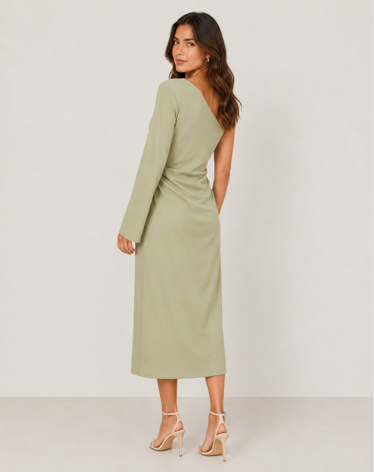 Abito Lungo Monospalla Donna con Maniche Lunghe