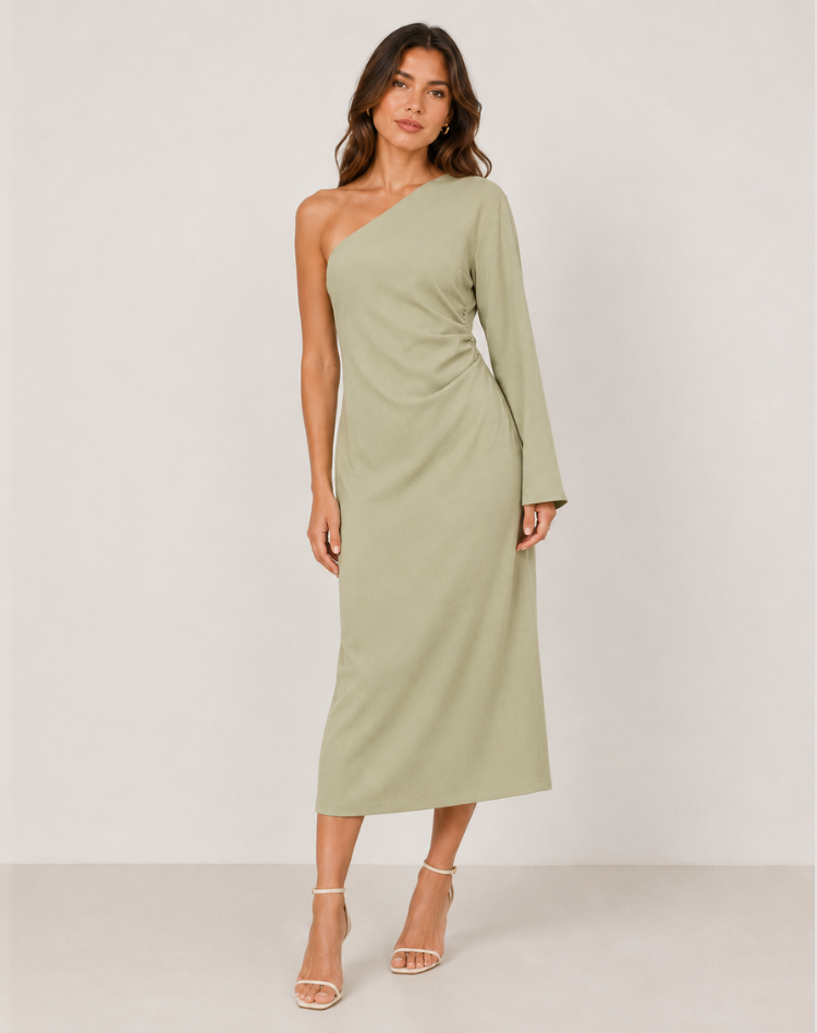 Abito Lungo Monospalla Donna con Maniche Lunghe