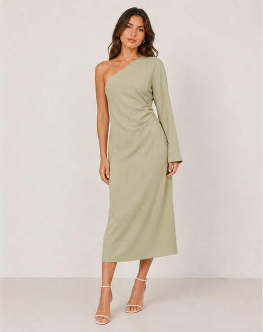 Abito Lungo Monospalla Donna con Maniche Lunghe
