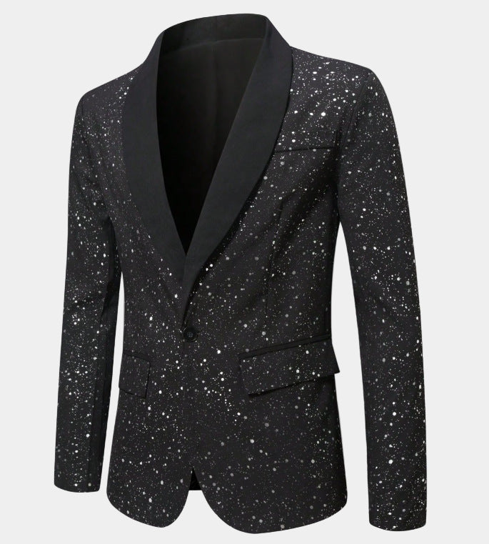 Giacca Elegante Uomo Glitterata con Collo a Scialle in Raso