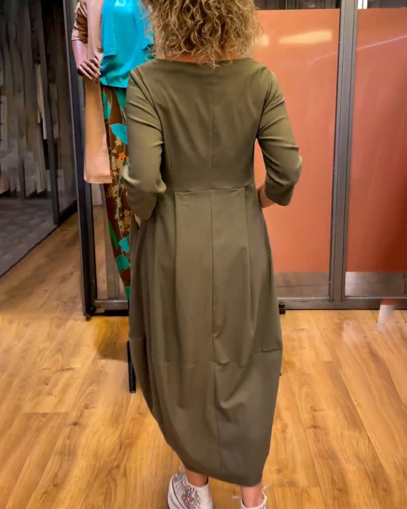 Abito Donna Girocollo a Maniche 3/4 con Effetto Snellente