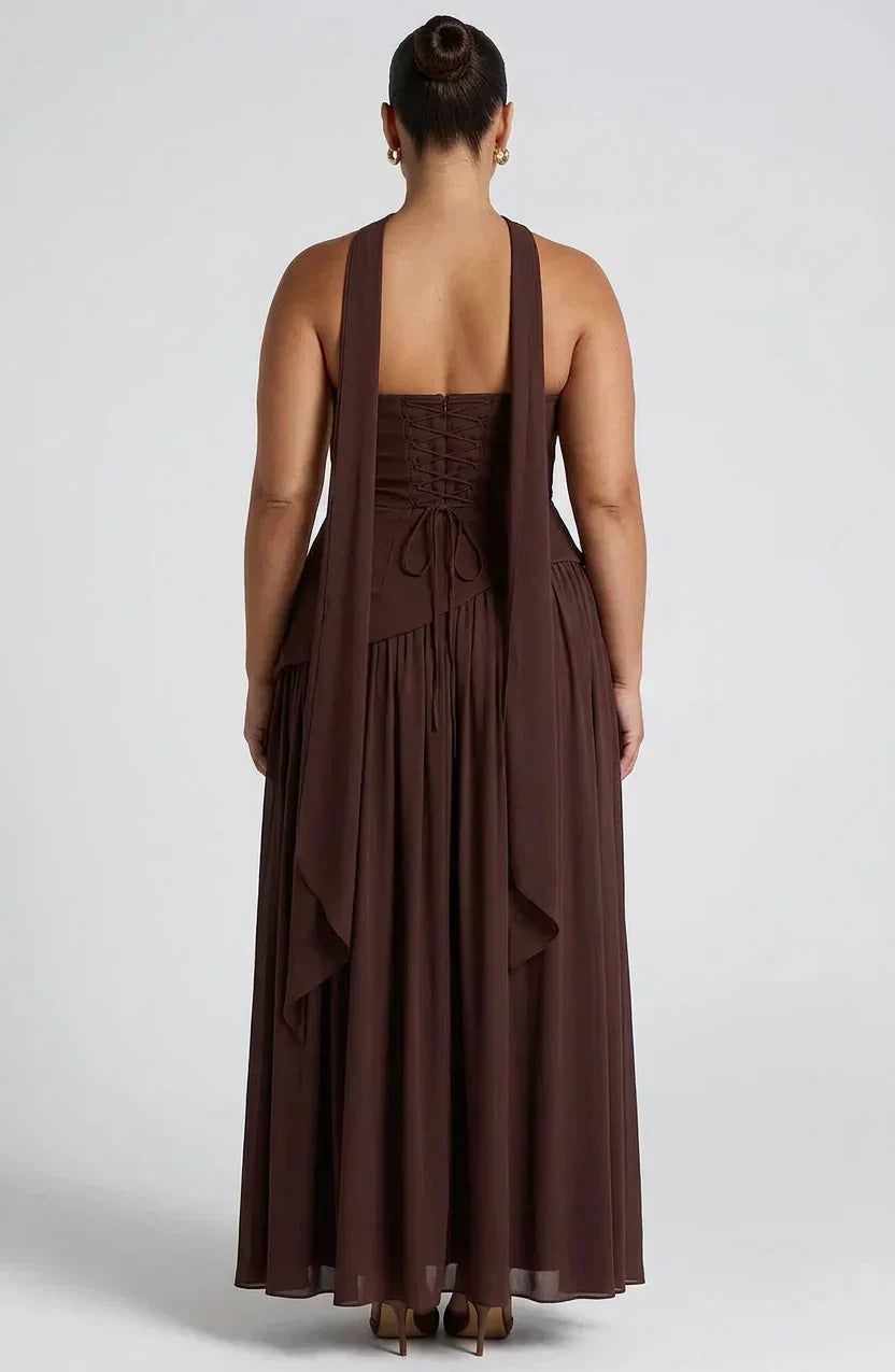 Vestito Elegante Donna Lungo Senza Spalline Bicolore con Spacco
