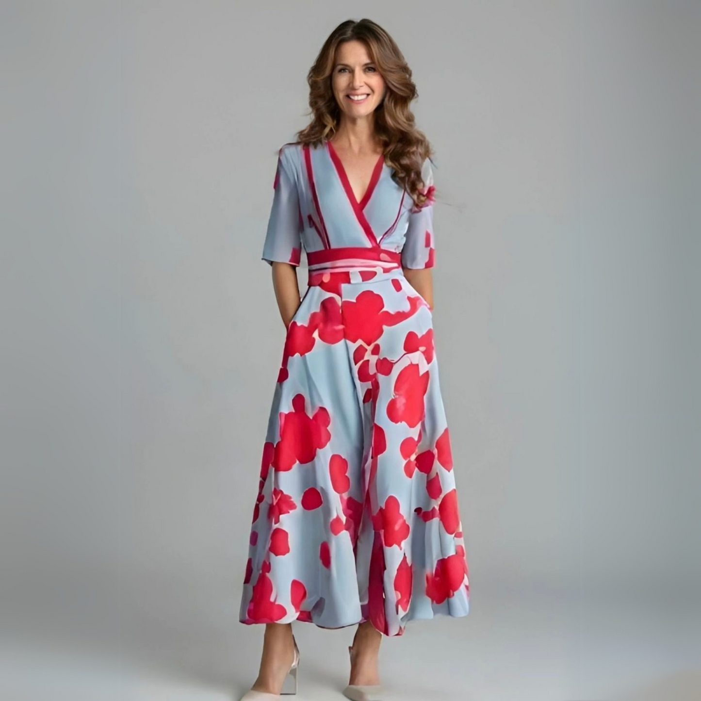 Abito Maxi Scollo a V per Donne – Adatto per Primavera e Estate, Ideale per Occasioni Casual e Festive