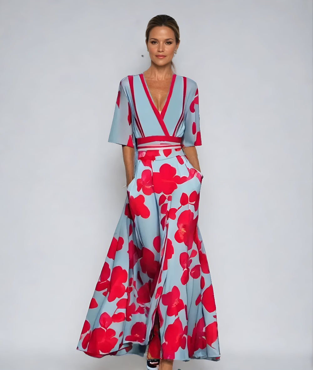 Abito Maxi Scollo a V per Donne – Adatto per Primavera e Estate, Ideale per Occasioni Casual e Festive