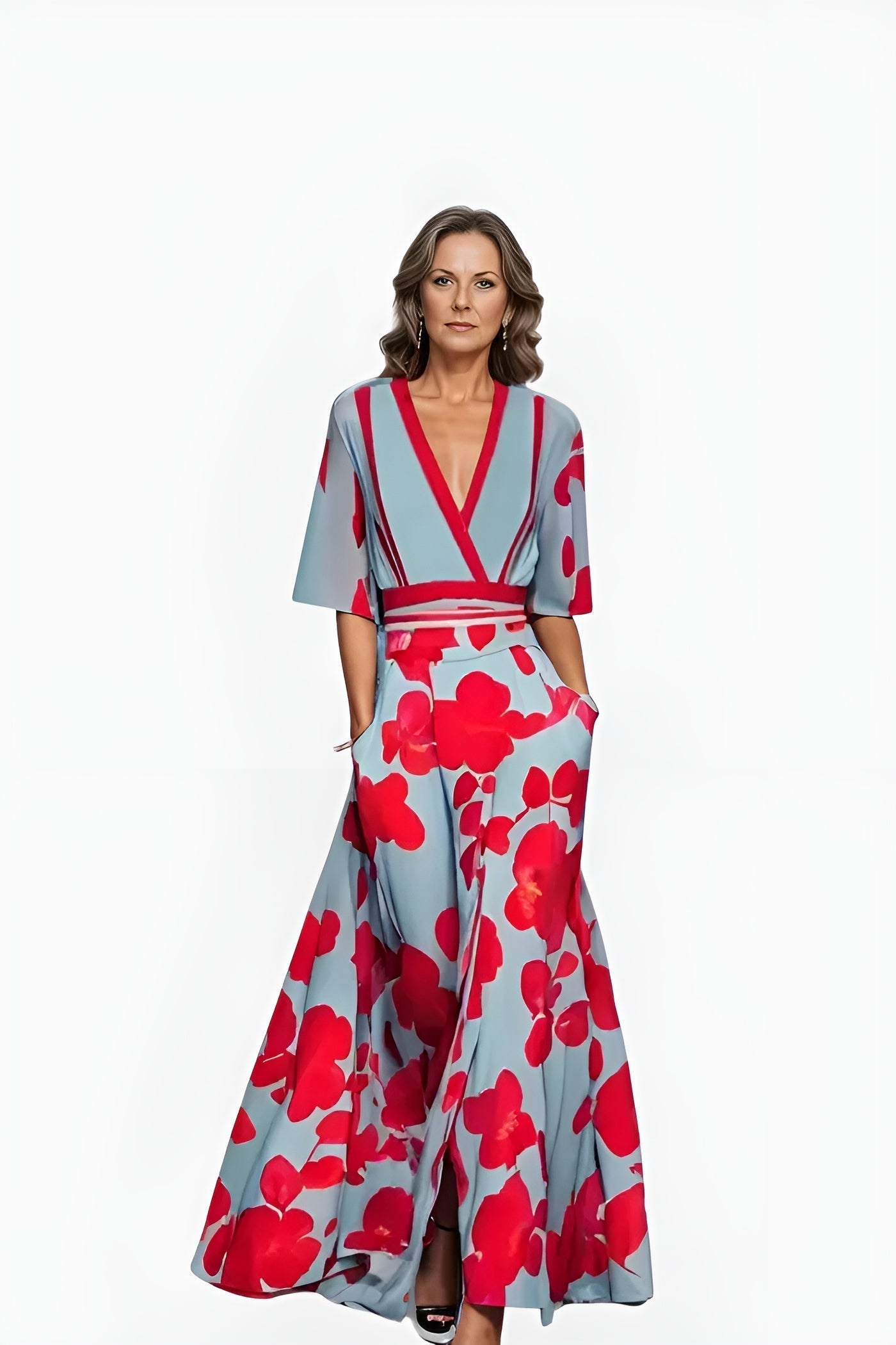 Abito Maxi Scollo a V per Donne – Adatto per Primavera e Estate, Ideale per Occasioni Casual e Festive