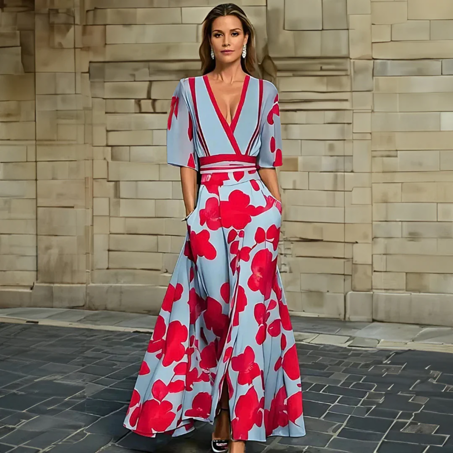 Abito Maxi Scollo a V per Donne – Adatto per Primavera e Estate, Ideale per Occasioni Casual e Festive