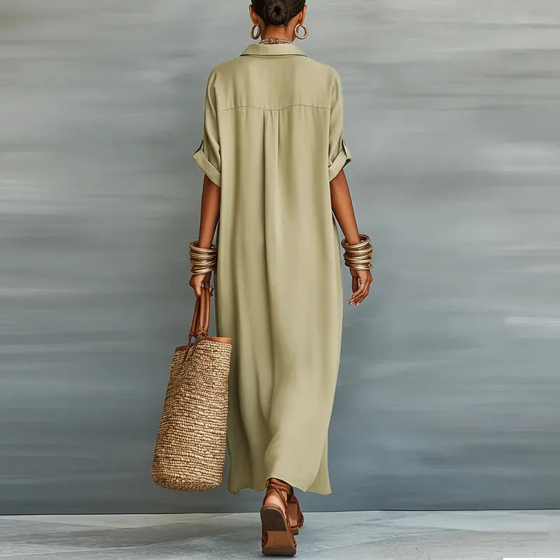 Abito Camicia Maxi Donna con Bottoni - Manica Corta