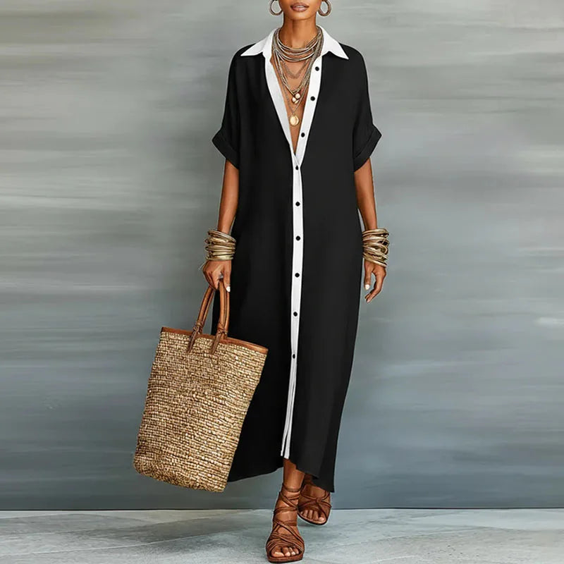Abito Camicia Maxi Donna con Bottoni - Manica Corta
