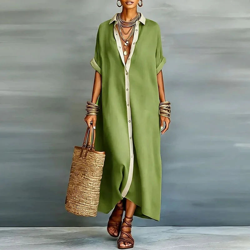 Abito Camicia Maxi Donna con Bottoni - Manica Corta