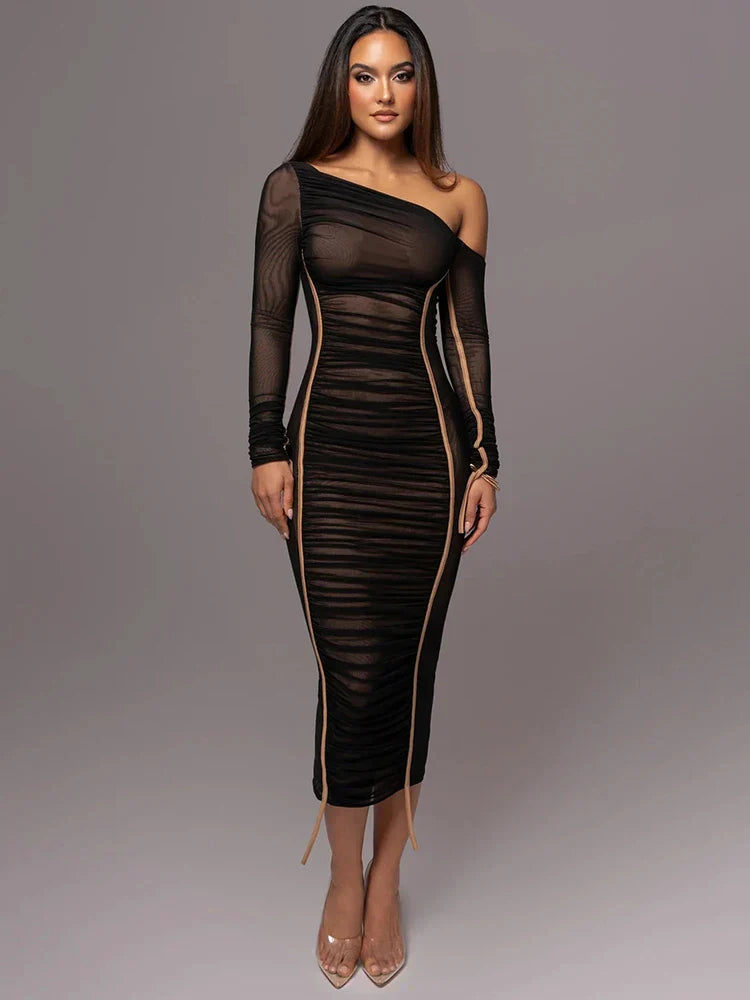 Abito Midi Scollo Asimmetrico per Donne – Adatto per Occasioni Festive, Con Una Spalla e Vestibilità Slim