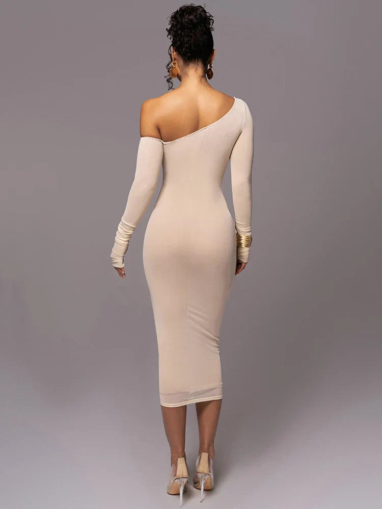Abito Midi Scollo Asimmetrico per Donne – Adatto per Occasioni Festive, Con Una Spalla e Vestibilità Slim