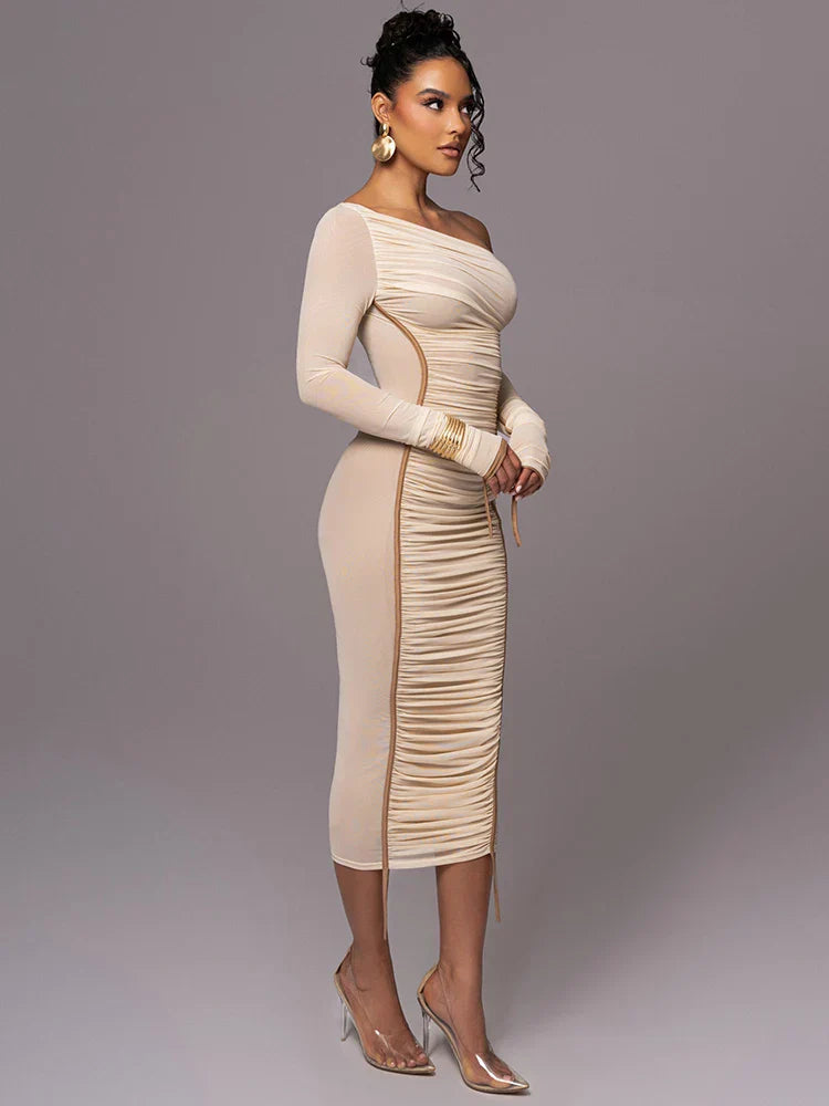 Abito Midi Scollo Asimmetrico per Donne – Adatto per Occasioni Festive, Con Una Spalla e Vestibilità Slim