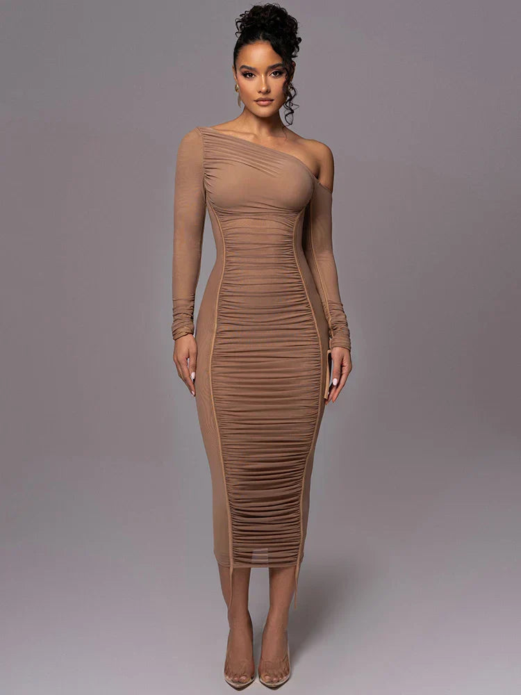 Abito Midi Scollo Asimmetrico per Donne – Adatto per Occasioni Festive, Con Una Spalla e Vestibilità Slim