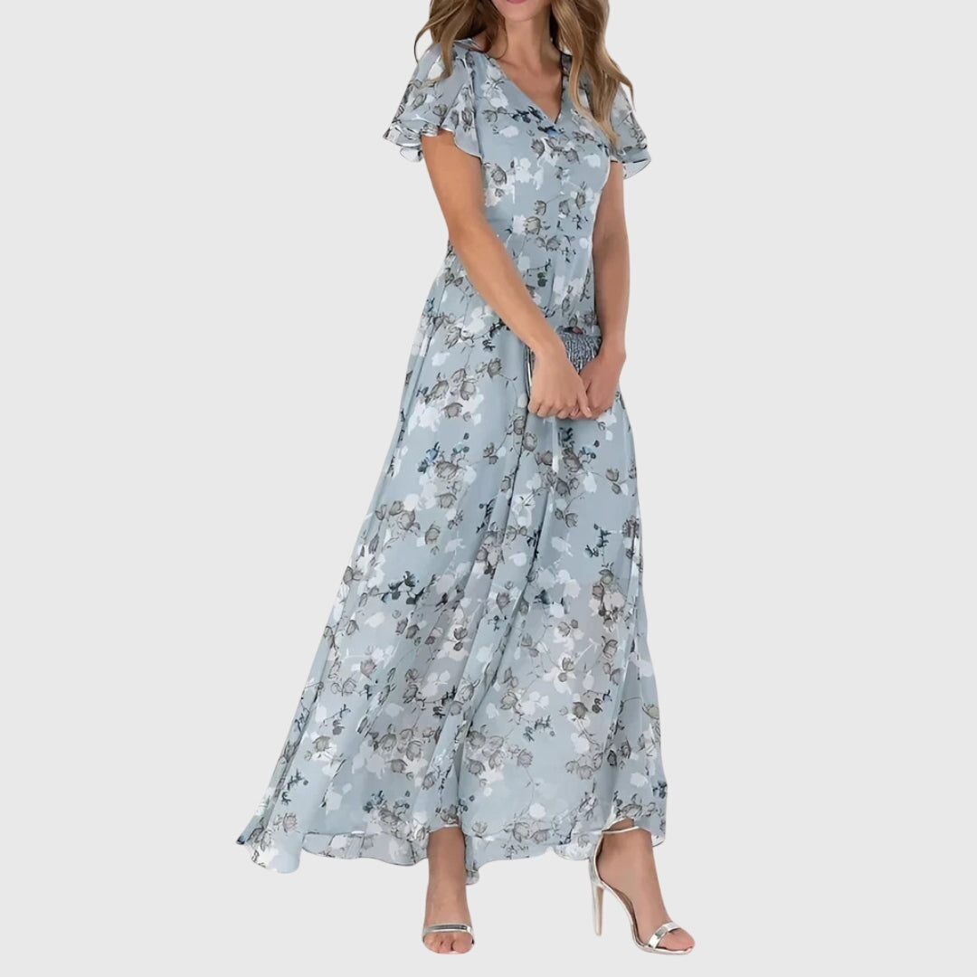 Vestito Maxi Donna Floreale con Scollo a V - Abito Fluido Estivo