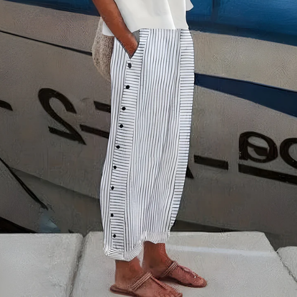 Pantaloni Donna a Righe a Gamba Larga Fluidi
