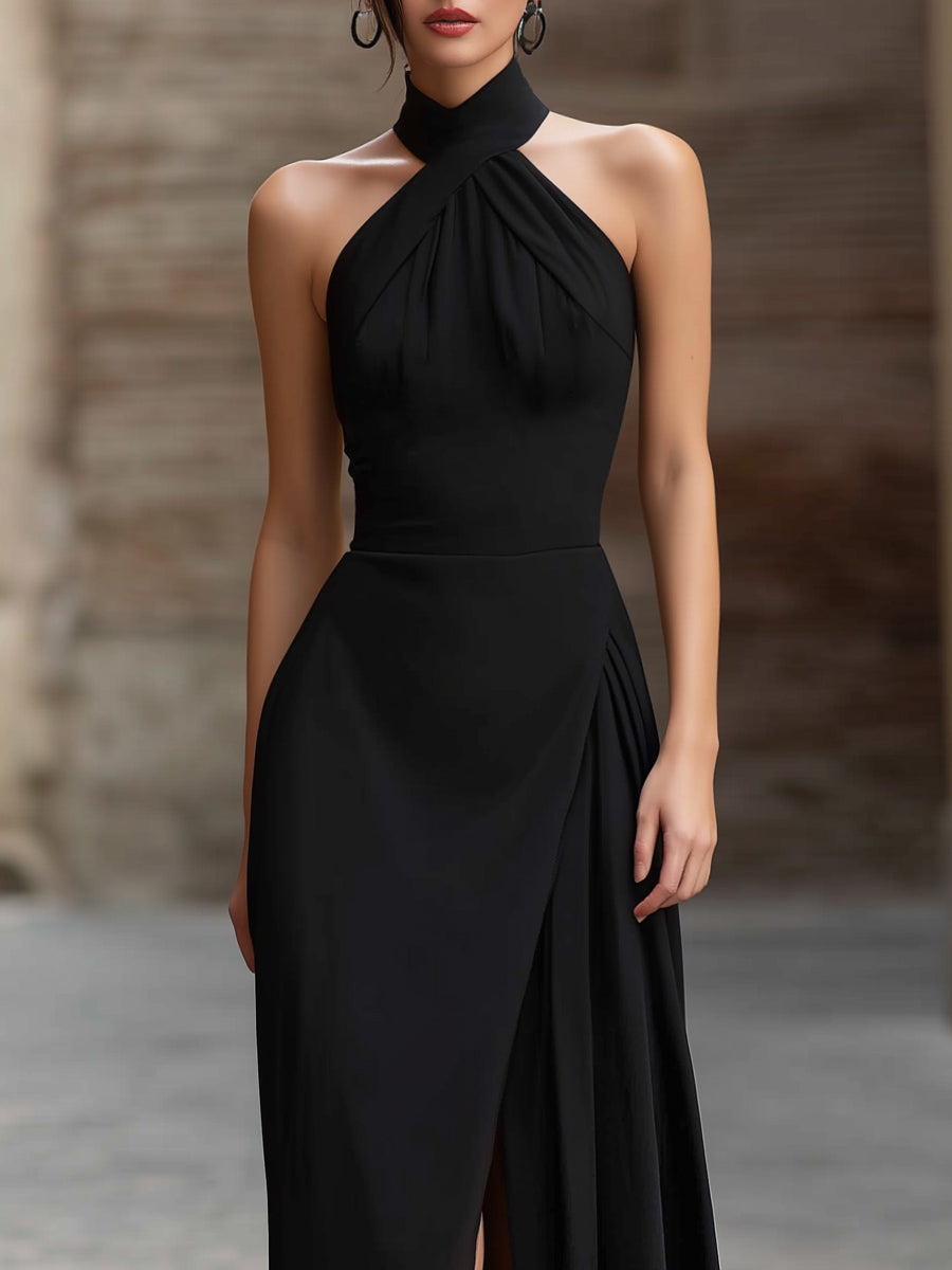 Abito Maxi A-Line per Donne – Con Collo Halter e Spacco per Uso Estivo