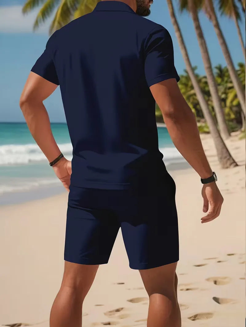 Completo Uomo Elegante Estivo Polo e Shorts Set 2 Pezzi Leggero