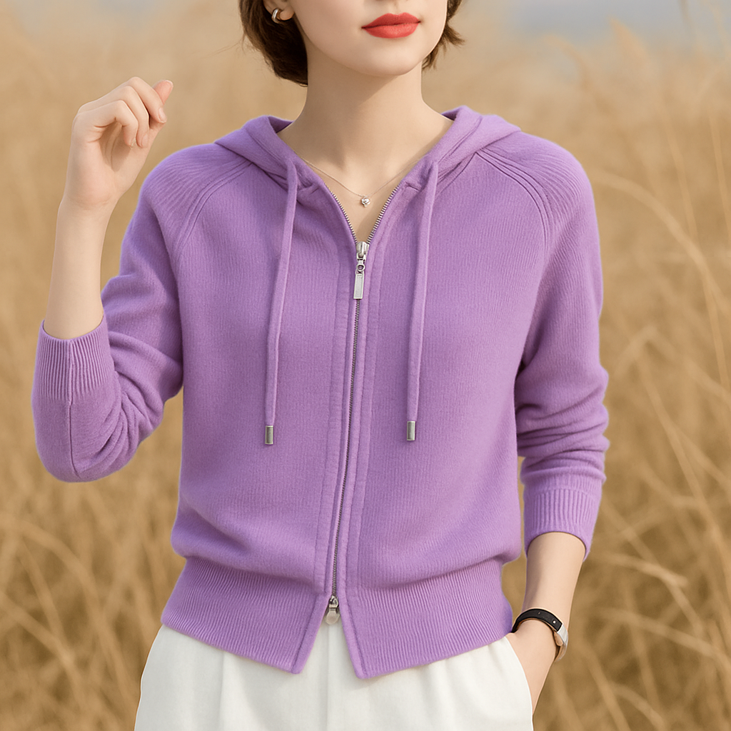 Felpa Donna con Cappuccio in Maglia Loft e Zip