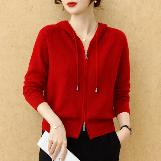 Felpa Donna con Cappuccio in Maglia Loft e Zip
