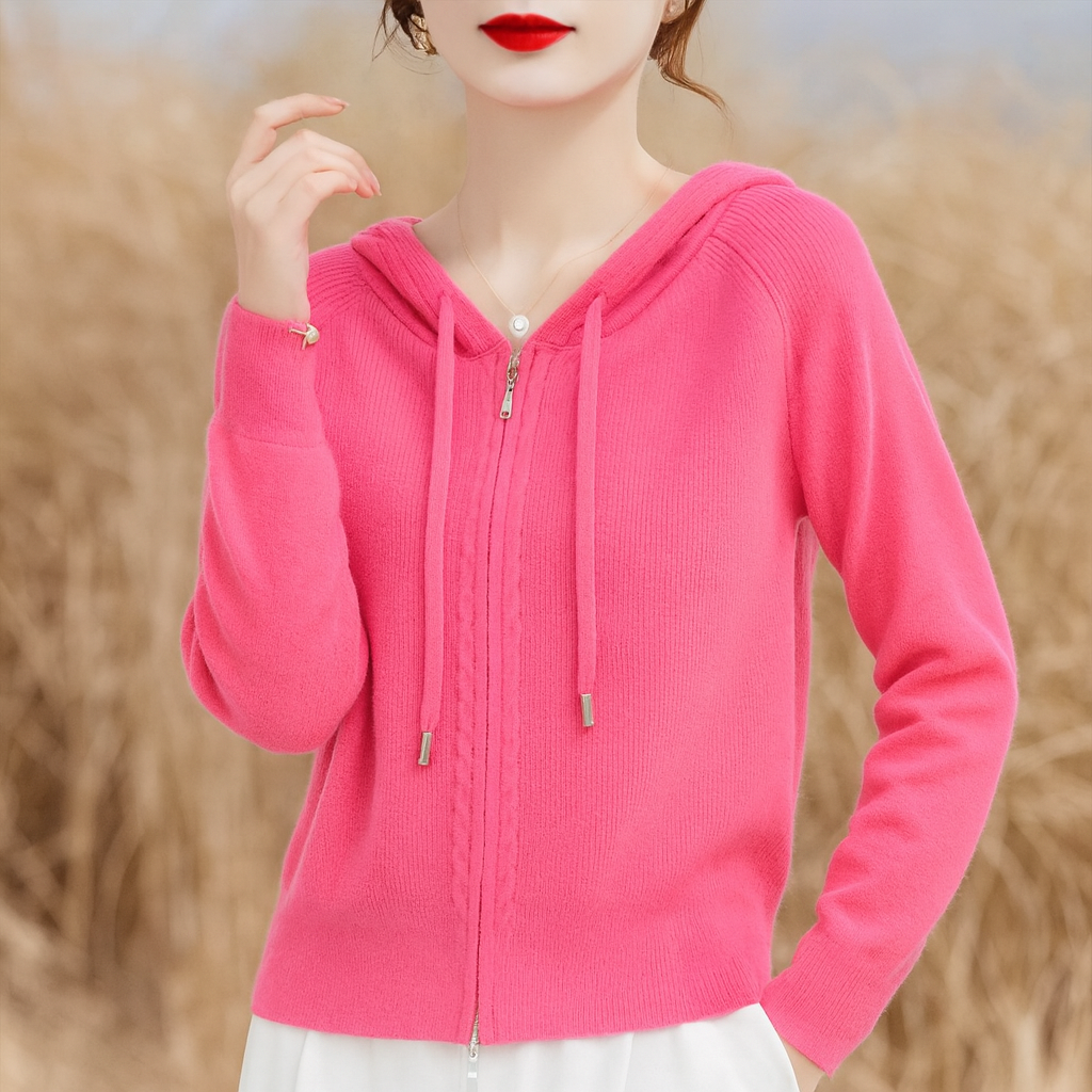 Felpa Donna con Cappuccio in Maglia Loft e Zip