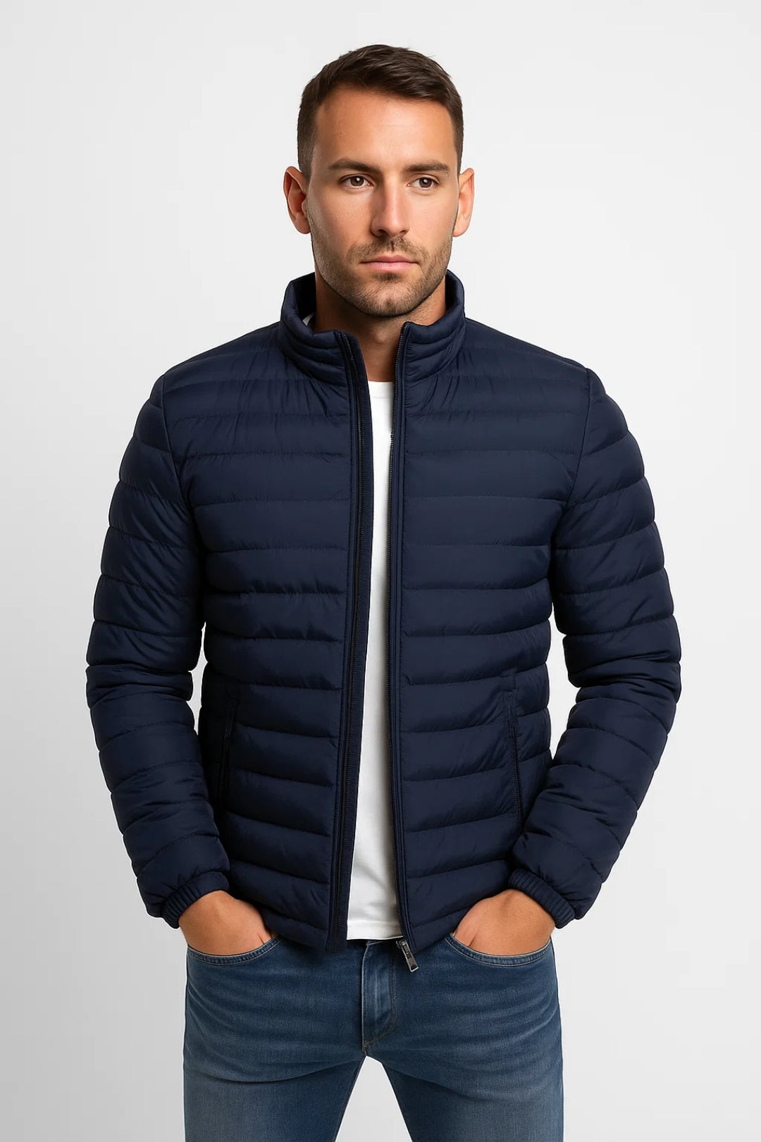 Giacca Uomo Slim Fit Casual con Zip e Imbottitura