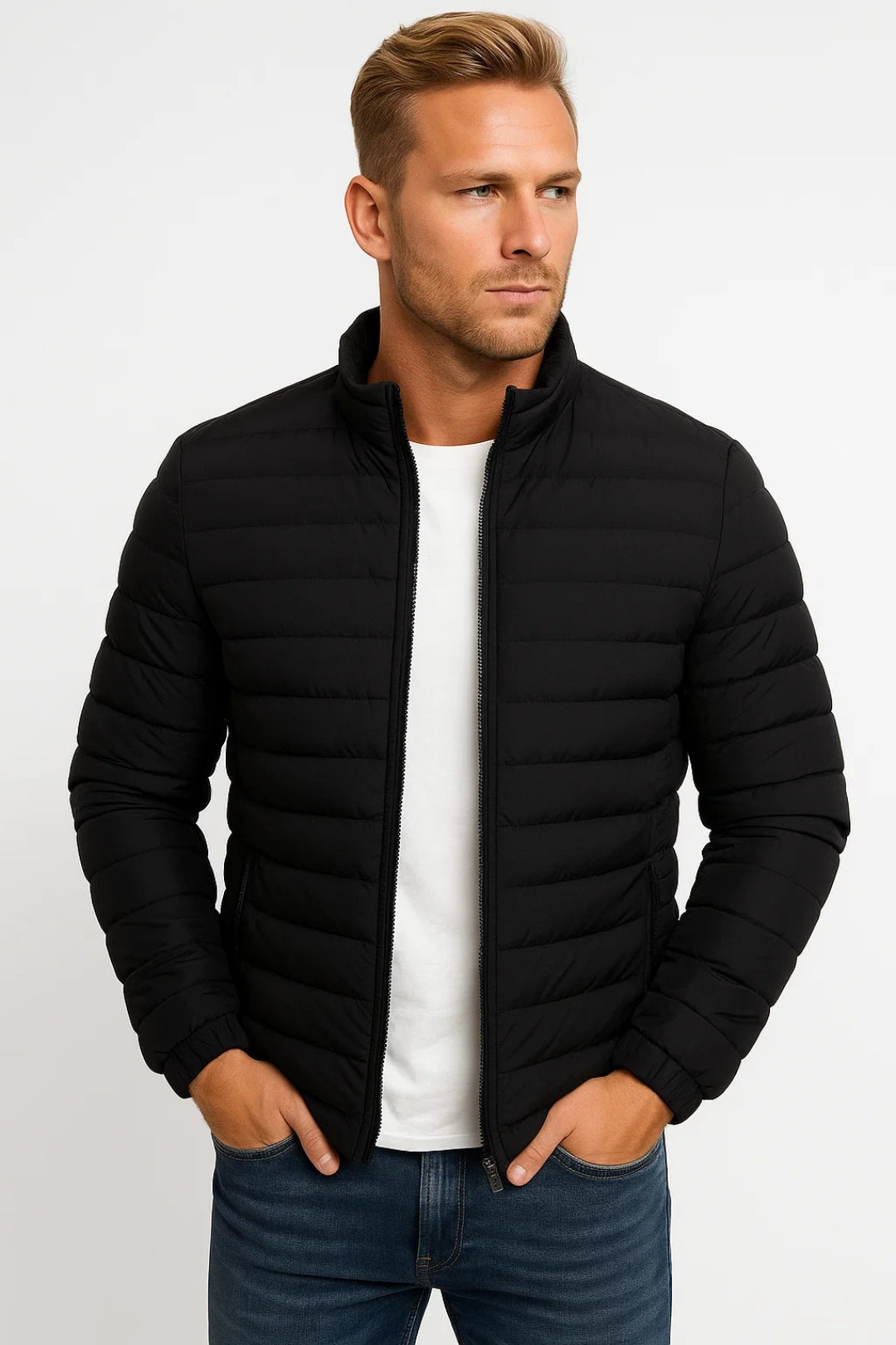 Giacca Uomo Slim Fit Casual con Zip e Imbottitura