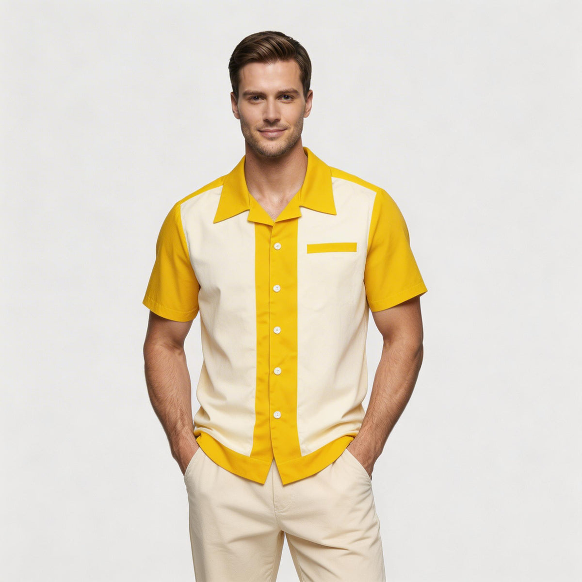 Camicia Uomo Manica Corta Collo Camp a Bottoni