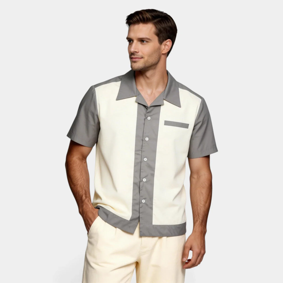 Camicia Uomo Manica Corta Collo Camp a Bottoni