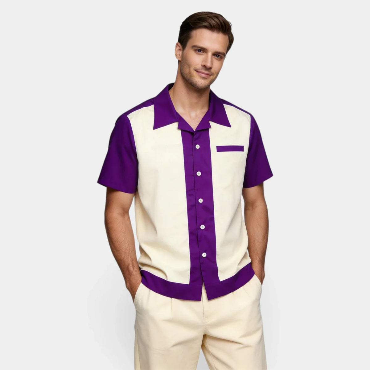 Camicia Uomo Manica Corta Collo Camp a Bottoni