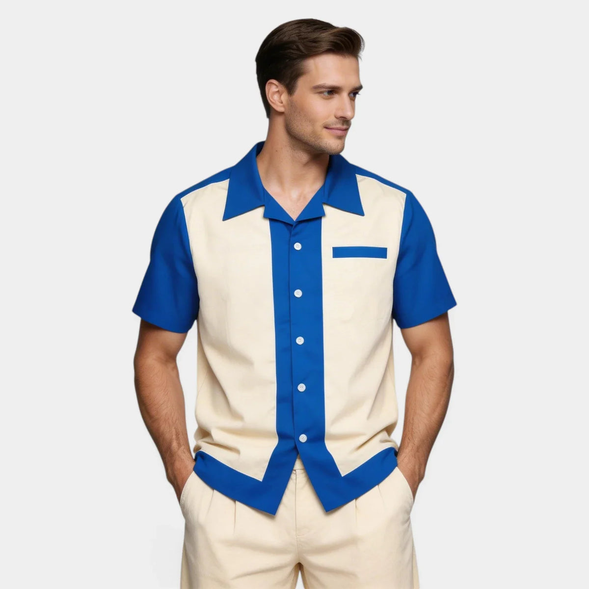 Camicia Uomo Manica Corta Collo Camp a Bottoni