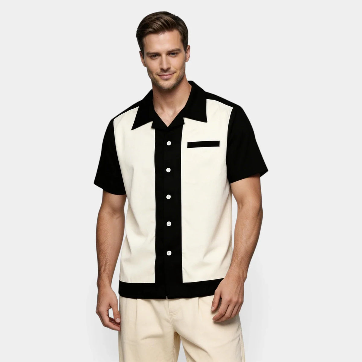 Camicia Uomo Manica Corta Collo Camp a Bottoni