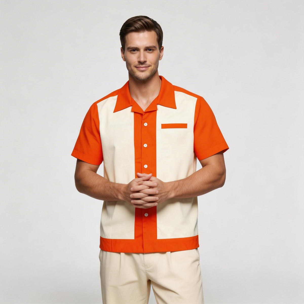 Camicia Uomo Manica Corta Collo Camp a Bottoni