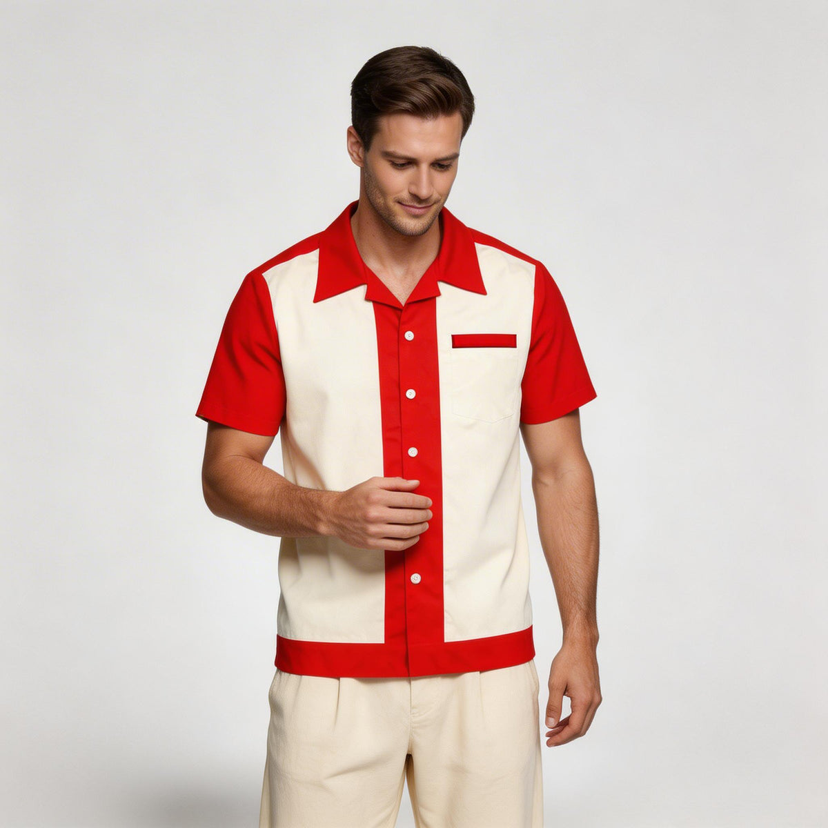 Camicia Uomo Manica Corta Collo Camp a Bottoni