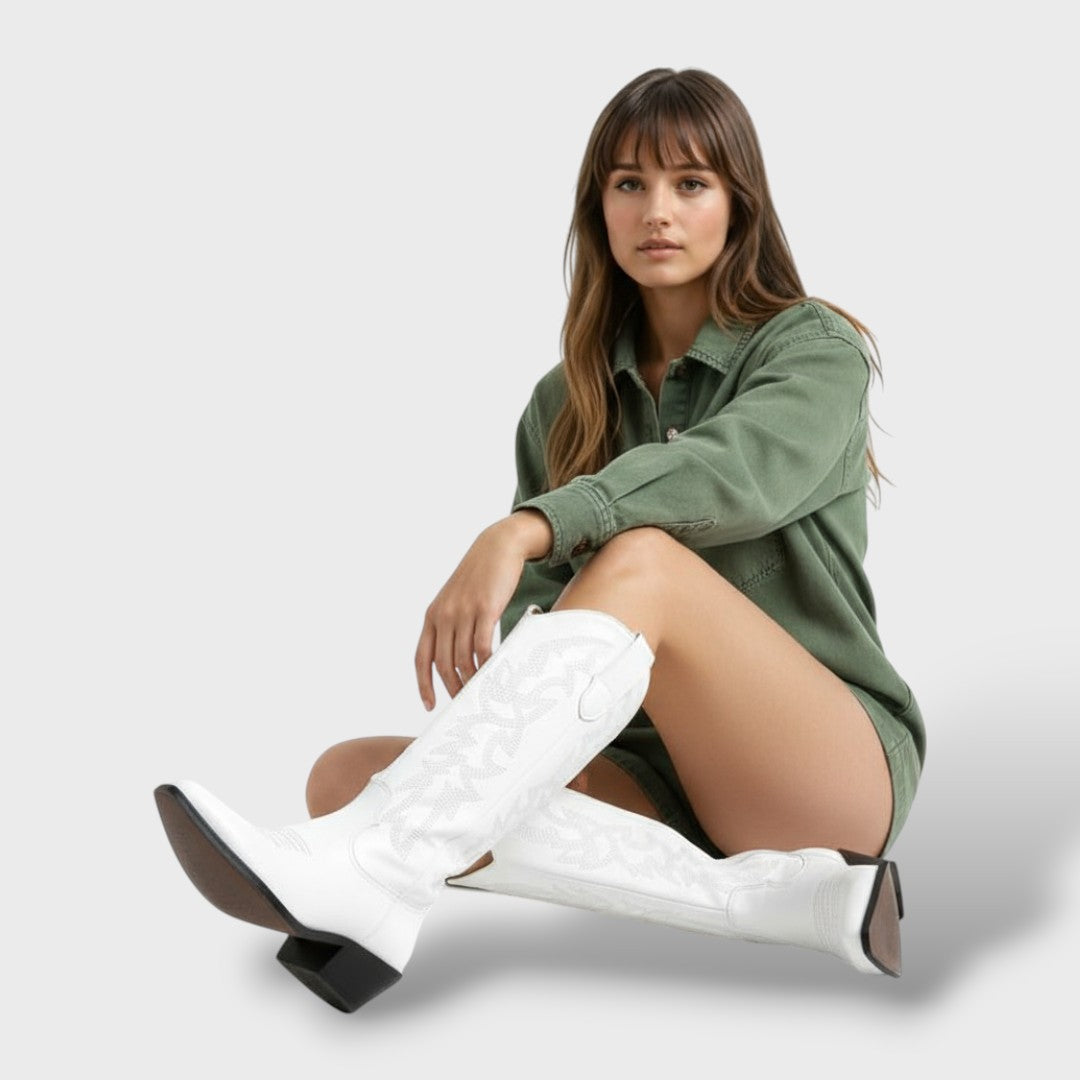 Texani Donna Stivali Western al Polpaccio con Ricamo