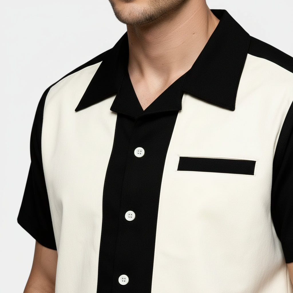 Camicia Uomo Manica Corta Collo Camp a Bottoni