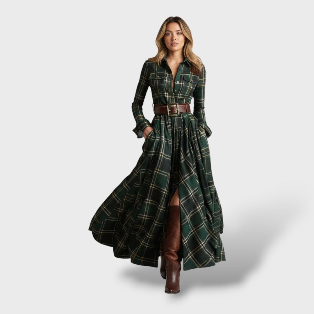 Vestito Camicia Donna a Quadri Manica Lunga Autunno